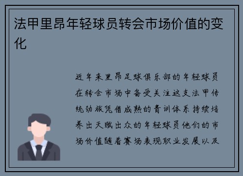 法甲里昂年轻球员转会市场价值的变化