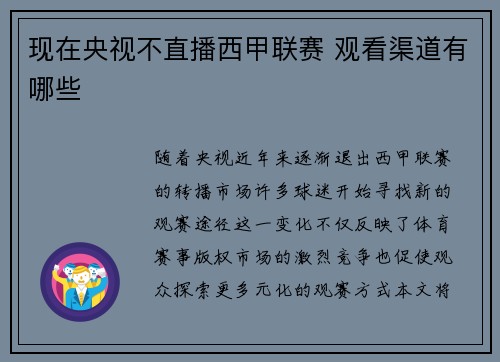 现在央视不直播西甲联赛 观看渠道有哪些